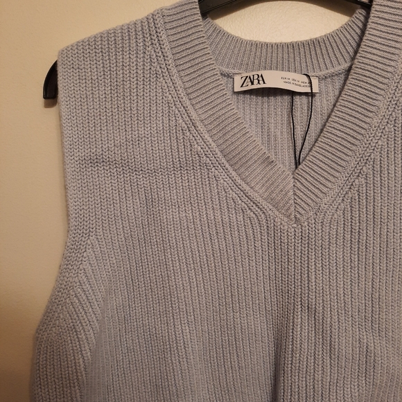 Zara Blue Knit Sweater Vest Top Sleeveless - Picture 7 of 12